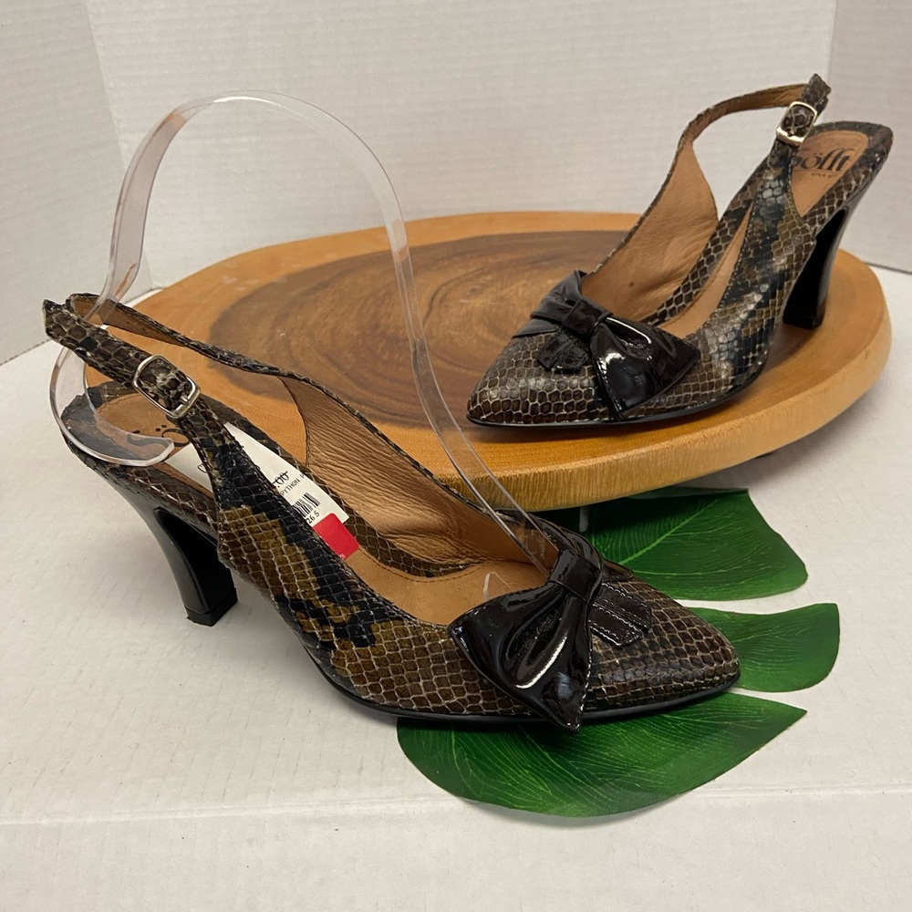 Soft Snakeskin Sling Back Heels with Bow